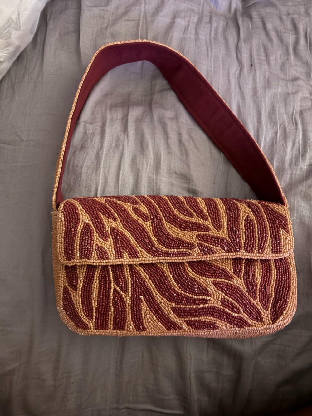 Beaded Maroon & Gold Women's Shoulder Bag